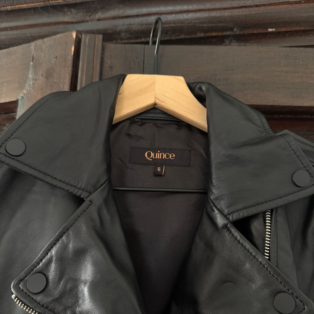 Quince Classic Black Leather Moto Jacket - Women NWOT - Picture 5 of 6